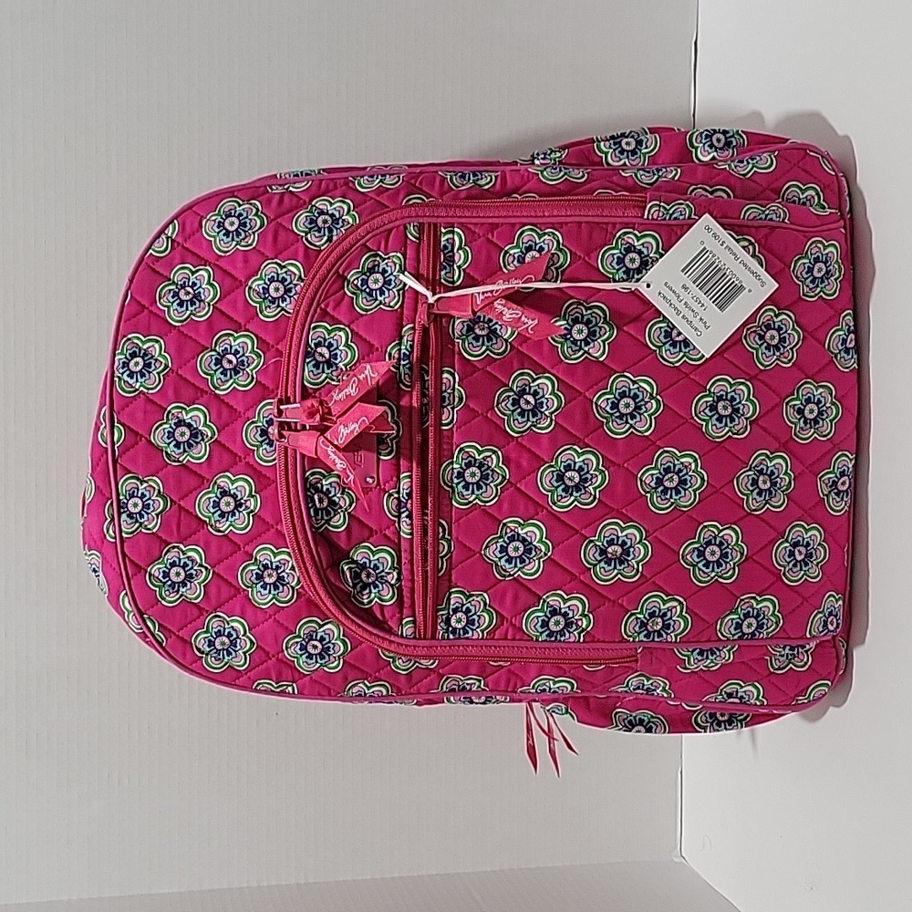Vera Bradley Campus  Pink swirls Flowers Quilted Backpack Nwt Retired Breast Can
